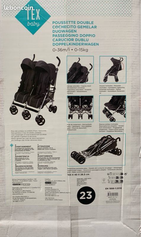 Poussette double légère pliable inclinable (neuve) (image 3)