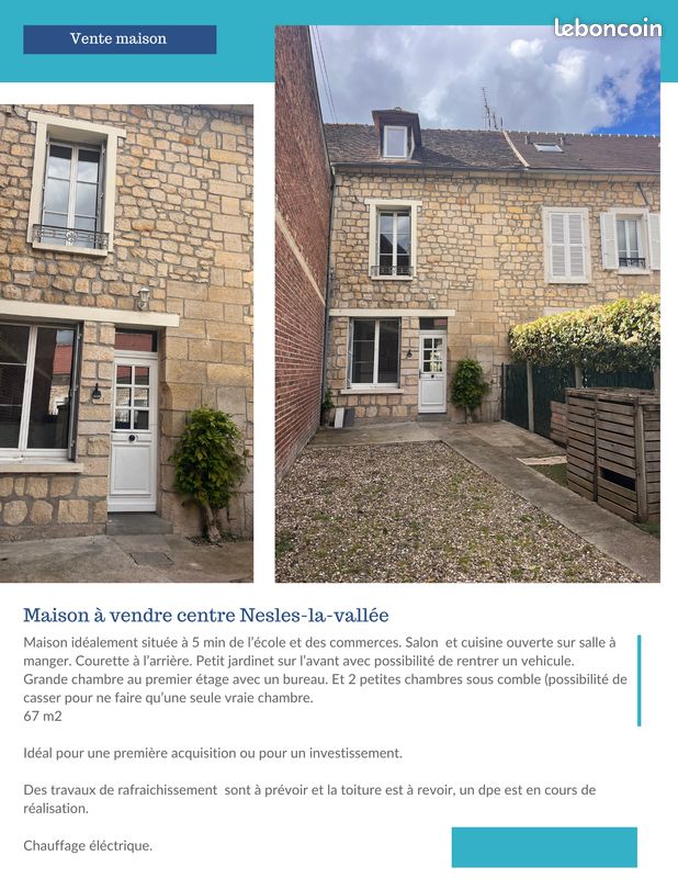 Maison 5 pièces 67 m² · à Nesles-la-Vallée · 67 m² · 221 000 €