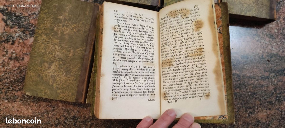 Lettres angloises, ou Histoire de Miss Clarisse Harlove. Nouvelle édition, augmentée de l'Eloge de Richardson, des lettres posthules & du testament de Clarisse.(Complet, 14 volumes reliés 7 tomes). (image 17)