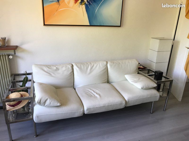 Canapé vintage acier et cuir année 90 . 2,50mx0,90cmx0,60 avec lumière, cuir blanc (image 2)