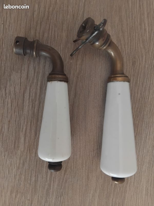 Lot 2 poignées de porte porcelaine laiton vintage rétro ancienne (image 2)