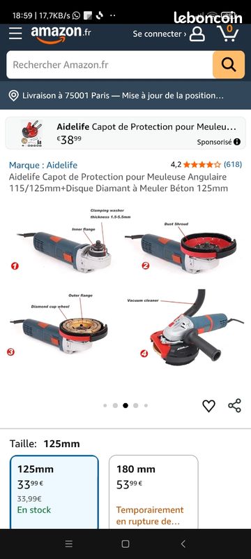 Capot De Protection Aidelife Pour Meuleuse Angulaire 115/125 Mm (Orange/Noir, Neuf)