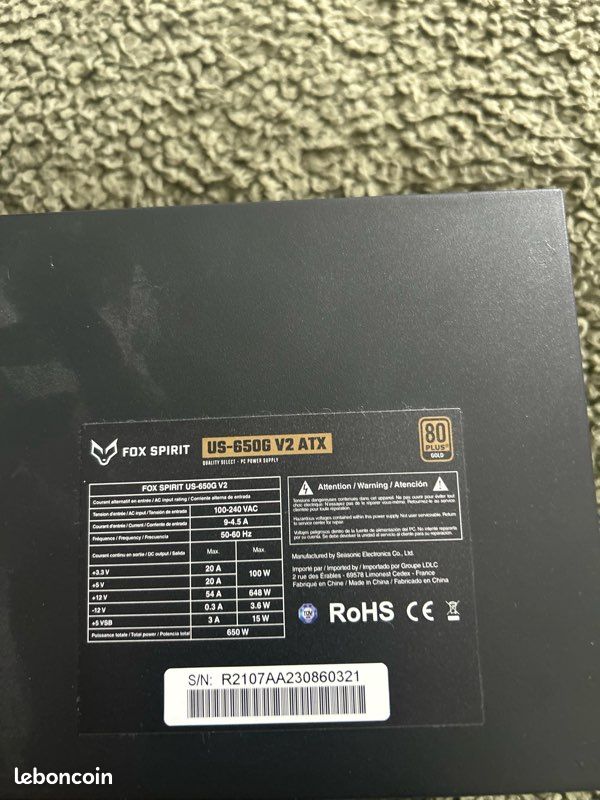 Alimentation Fox Spirit US-650G V2 – 650W 80+ Gold Full Modulaire – Complète (image 3)