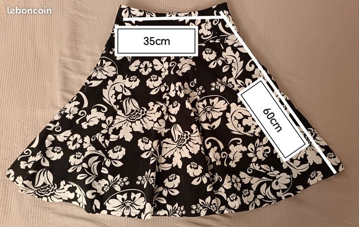 Jupe Femme Noire à Fleurs – Taille S (36), Longueur Genou, Coupe évasée Polyester | Printemps-été Décontractée
