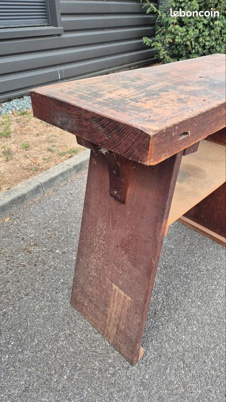Petit établi ancien vintage en bois massif (image 3)