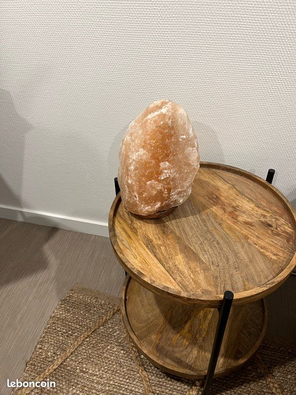 Lampe En Cristal De Sel De L'Himalaya 3-4 Kg Avec Socle En Bois - Marque Bio-Elements