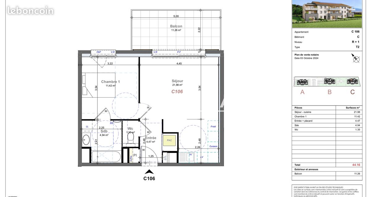 Appartement 2 pièces 44 m² · à Prévessin-Moëns · 44 m² · 1 390 €/mois