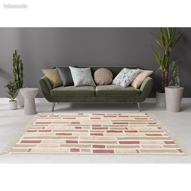 Tapis coton abstrait avec franges moderne Silas Marron 160x230 (image 2)