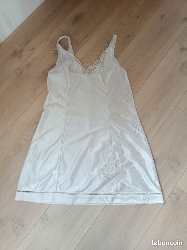 Combinaison Vintage T42 + Fond De Robe En Dentelle - Jolie Tenue Rétro Bleu/Vert REF ASE30