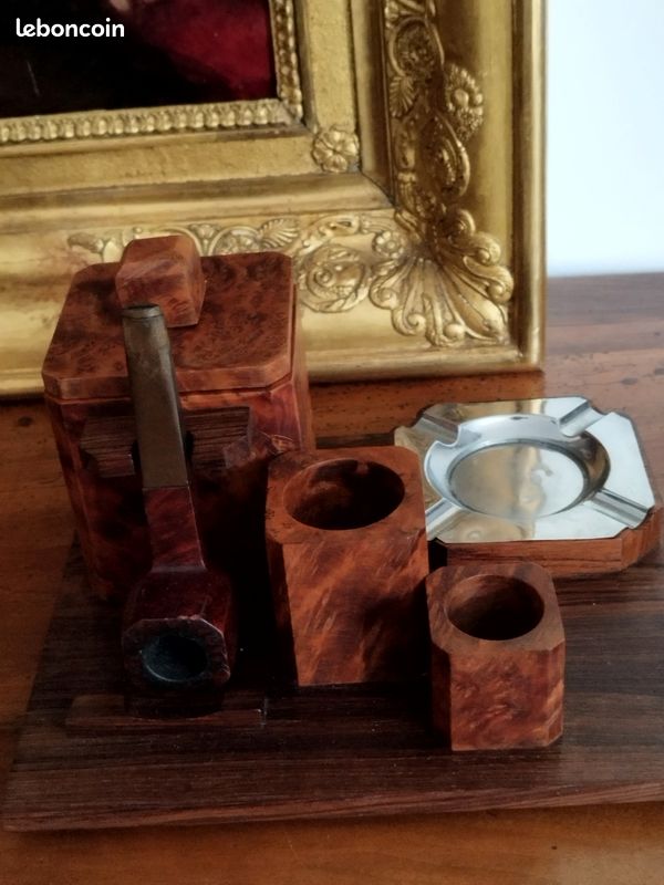 Service accessoire à Bureau -tabac-art Déco- Boite Pipe+Pot Bois Loupe d'Orme (image 6)