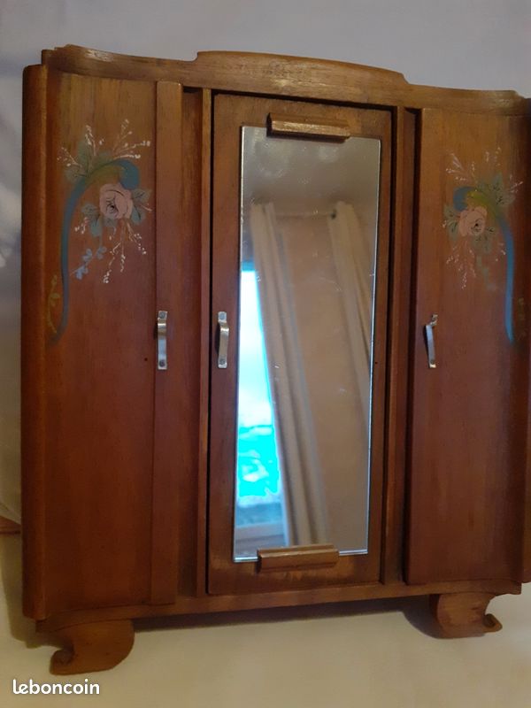 ANCIENNE ARMOIRE DE poupée et son chevet, rose poudré, vintage, jouets