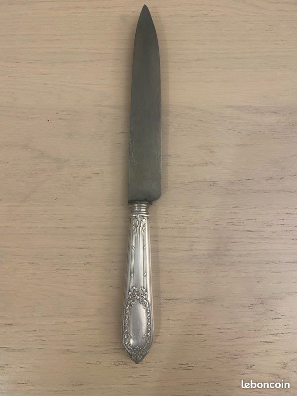 Service à Découper Ancien XIXème - Manche Argent Massif Minerve, Lame Acier Inoxydable - Longueur 30cm