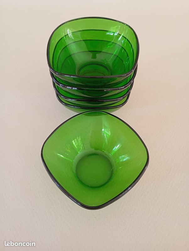 2 Bols Vereco Vintage – Vert – Coupelles En Verre – Fabrication Française