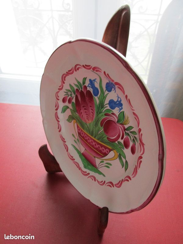 Assiette Ancienne St Clément XIXe – Bouquet De Fleurs, 22cm, Faïence