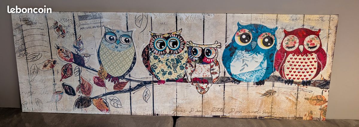 Tableau Toile Hiboux Multicolore Acrylique 90 x 30 cm (image 2)