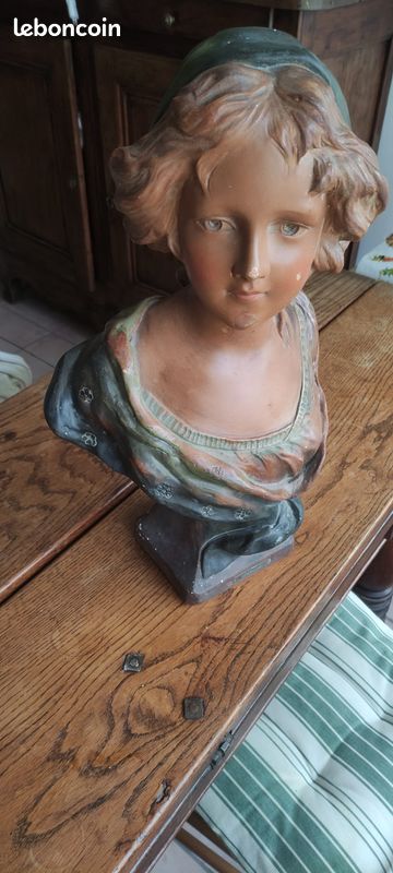 Ancien buste plâtre peint jeune fille / La rieuse / La florentine