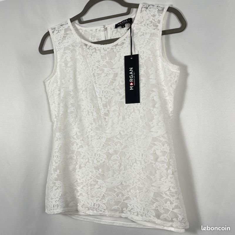 Top t-shirt Débardeur Morgan Blanc Taille S Dentelle Décolleté V