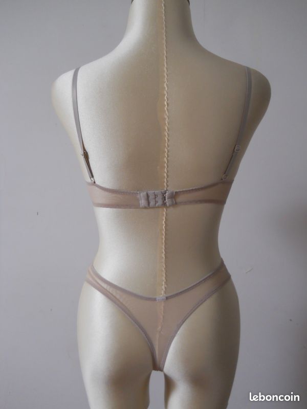 Ensemble sous-vêtement string 90B dentelle gris marron taupe agn (image 2)