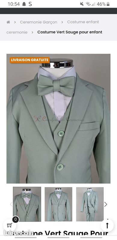 Costume enfant vert sauge taille ans Vêtements