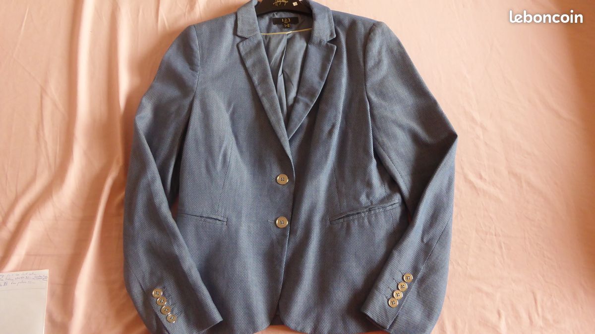 Veste marque 1-2-3 bleu moucheté blanche (image 3)