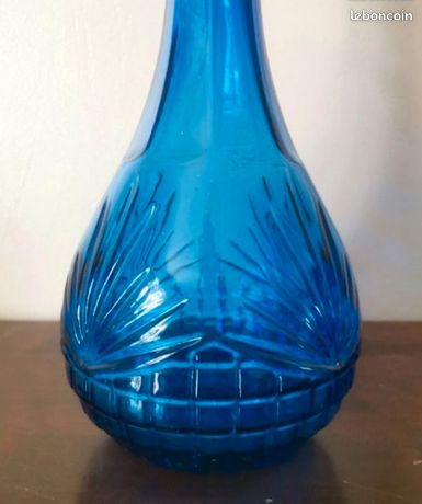 Carafe à vin italienne bleue vintage Verre dart du milieu France