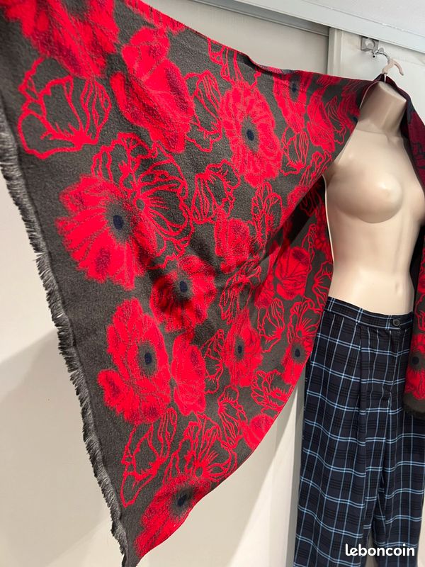 Écharpe Châle, réversible, rouge noir, kaki vert (image 6)