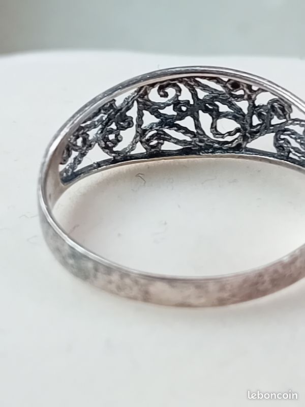 Bague Ancienne Fleur En Argent Massif Filigrane - Taille 55 - Argent 925