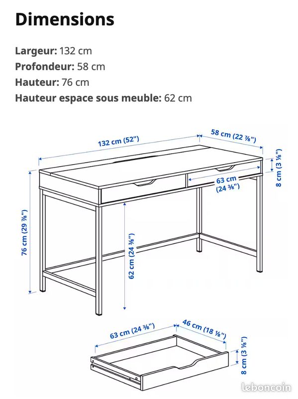 Bureau - Blanc Excellent état - Modèle ALEX (IKEA) (image 4)