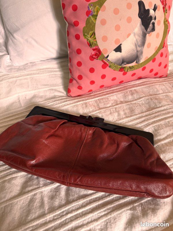 Sac pochette cuir bordeaux vintage 70/80 (image 6)