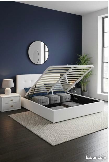Lit coffre premium Blanc sans matelas 140x190 Confort optimal (image 1)