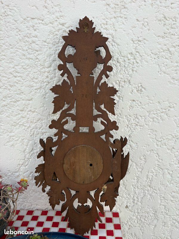Baromètre Suisse Brienz 19ème, Bois Sculpté Avec Attributs De Chasse Et Cerf, Ancien