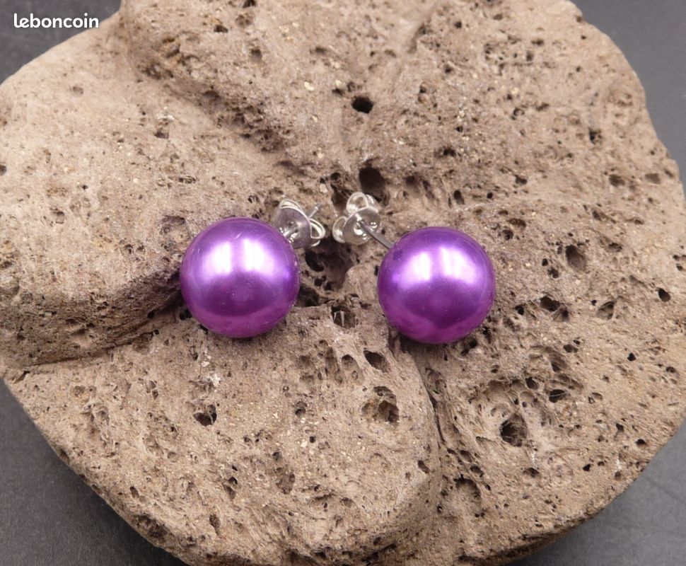 Clous D'oreilles Argent Et Améthystes Violettes - Bijoux Fins Occasion