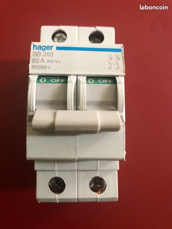 Interrupteur modulaire Hager 2 poles 63A (image 1)
