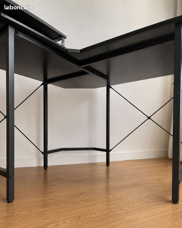 Bureau d’angle en L noir 120 × 120 cm avec rangement et support écran (image 4)