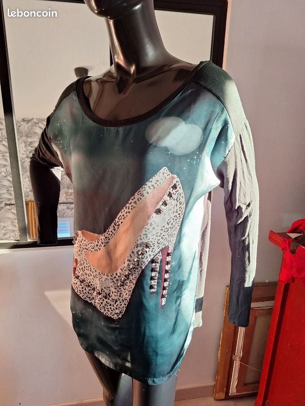 Blouse manches longues verte 40 (image 4)