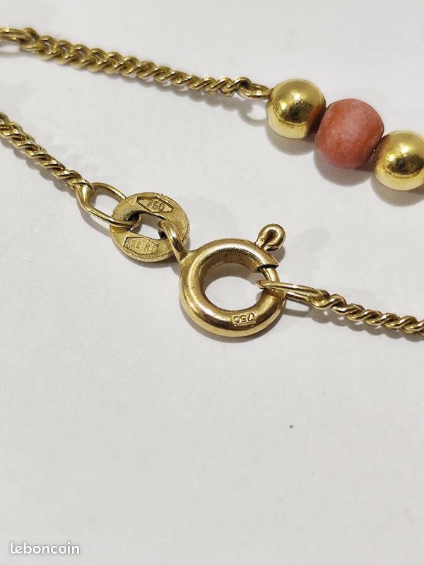 Bracelet Chaîne En Or 18 Carats Avec Perles Et Corail - Bijou Occasion, Or Jaune