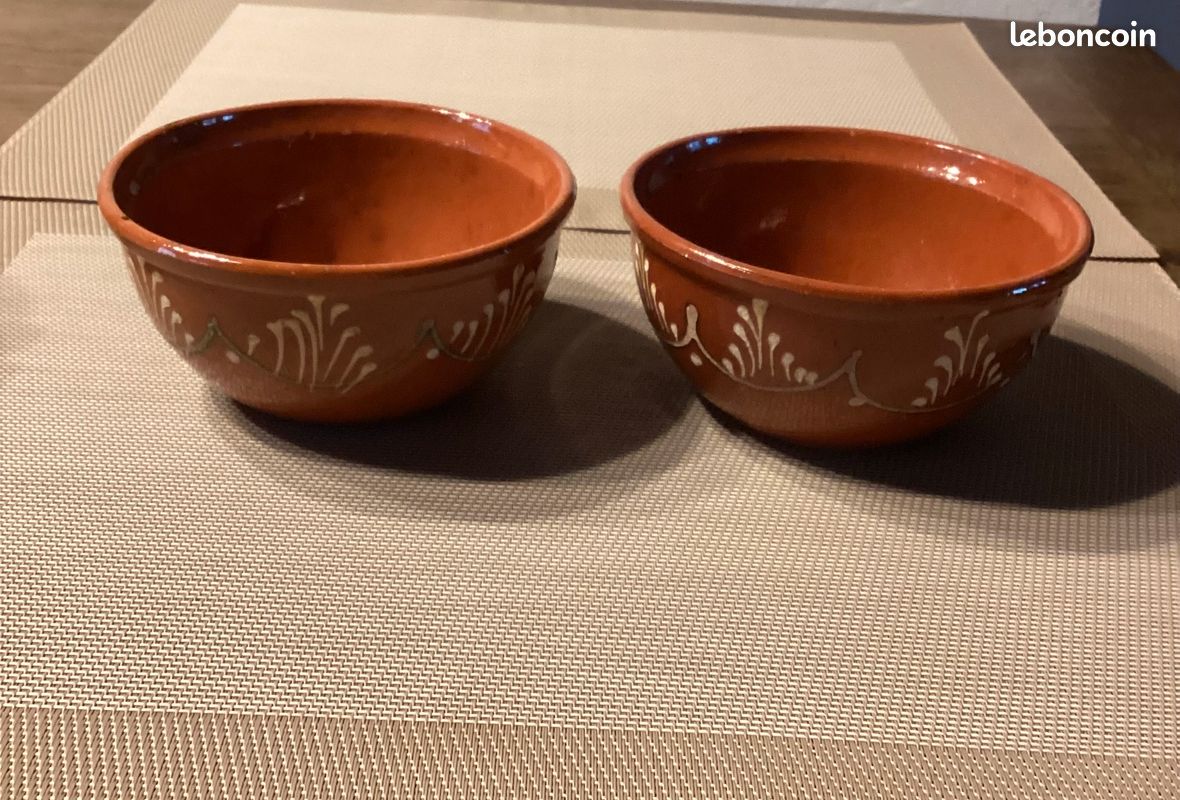 Lot de 2 bols et 2 Mugs en poterie vernie Vintage (image 4)