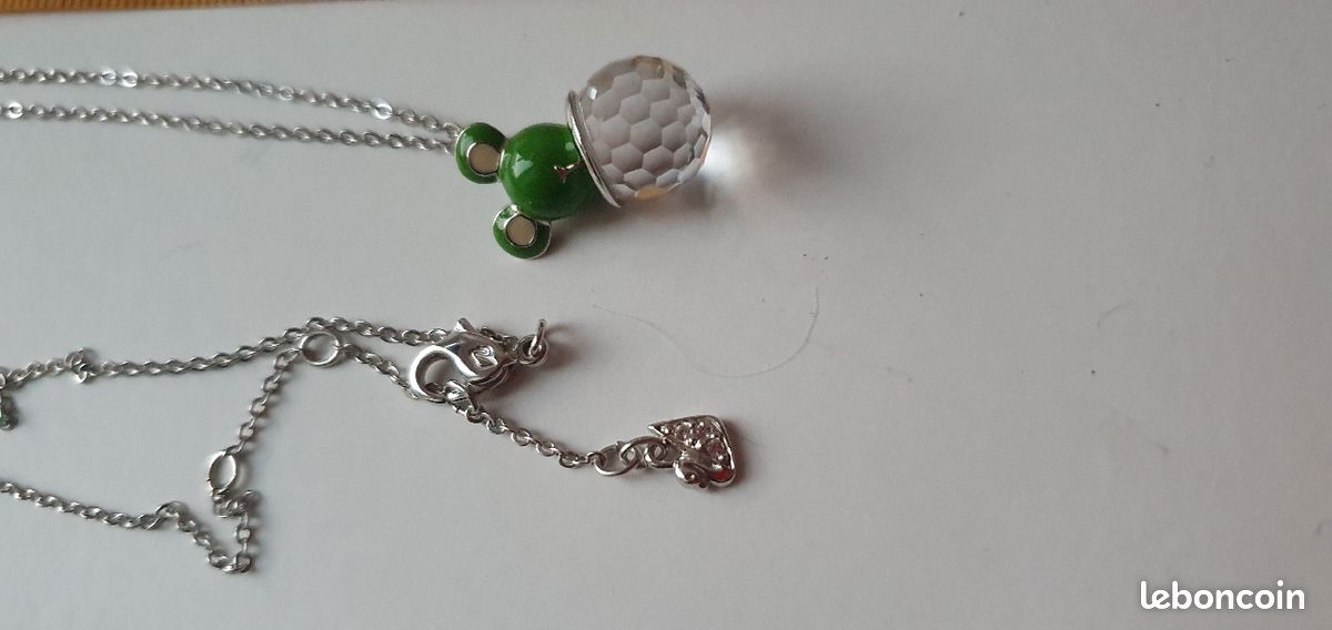 Pendentif grenouille verte crapaud chaine argent cristal swarovski (image 1)
