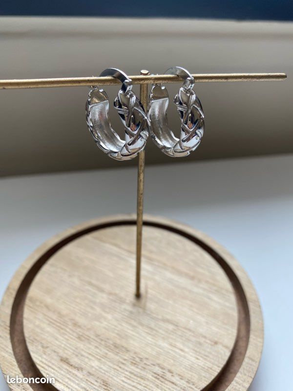 Paire de boucles d’oreille créole plaque argent (image 4)