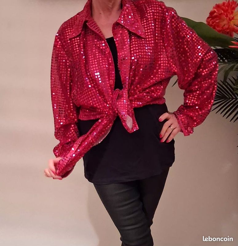 Chemise Fille Justice Taille 18 à Paillettes Hibiscus – Très Bon état