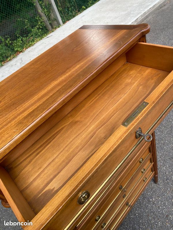 Secrétaire à abattant style Louis XVI en bois massif laiton bureau/commode (image 2)