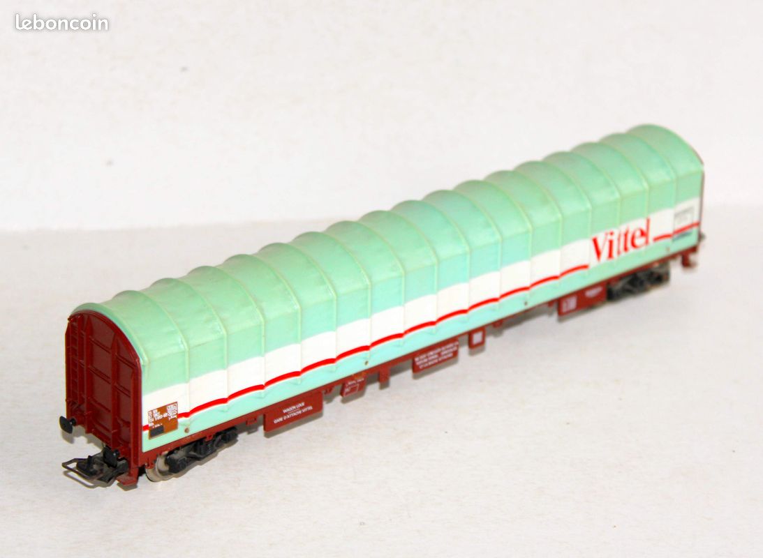 Jouef ho 6578 long wagon plat a dossier de fret baché vittel, sncf transport eau / ttbe (image 1)