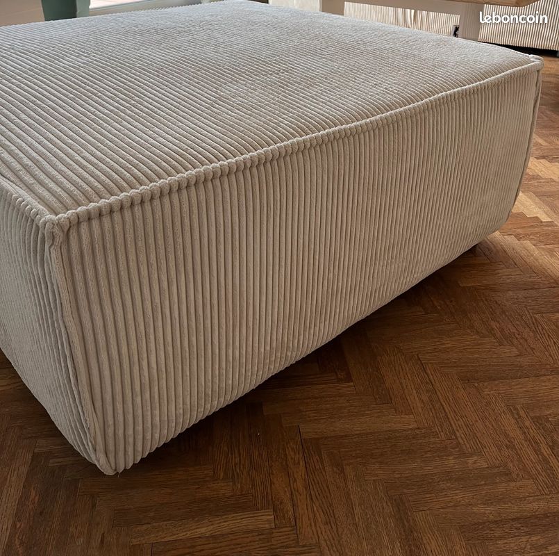 Pouf de couleur beige velours côtelé de marque Bobochic (image 1)