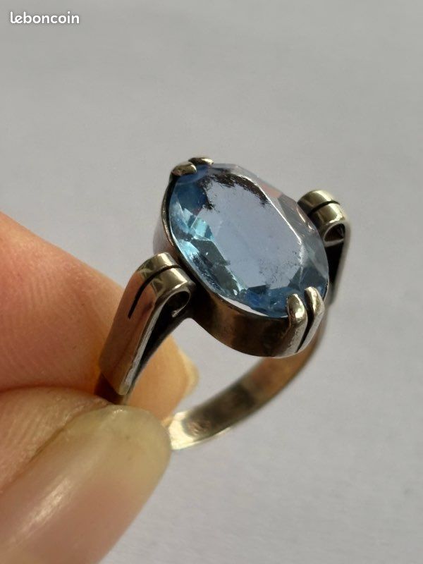 Ancienne bague art déco 1920 en argent massif et pierre
