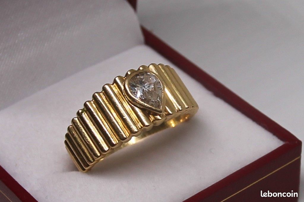 Bague diamant solitaire poire sur or jaune 18 carats fiançailles déclaration (image 1)
