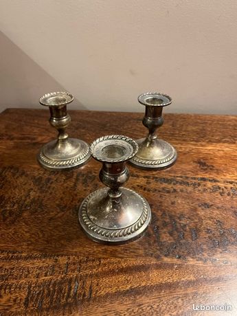 Lot De 3 Bougeoirs Anciens – Centre Argenté – Rétention D'eau – À Voir