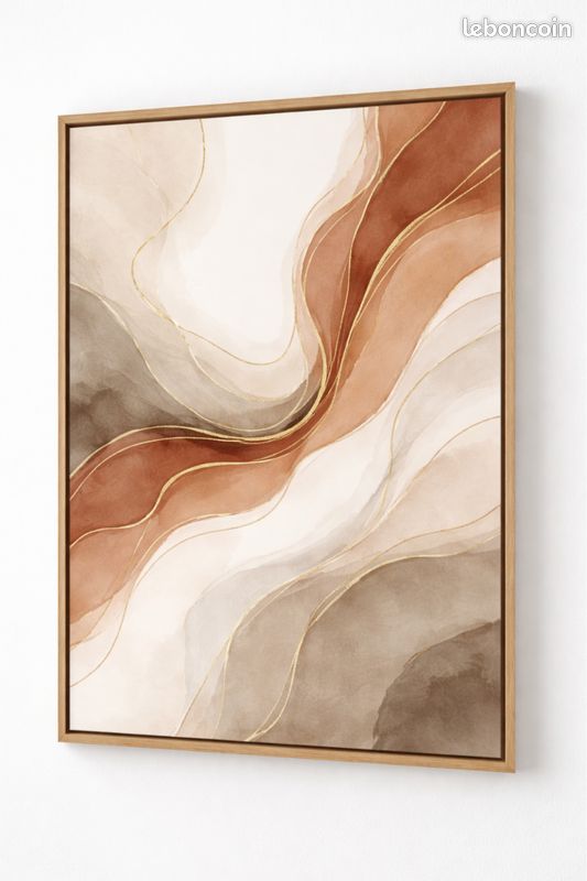 Toile d'art abstrait beige et or