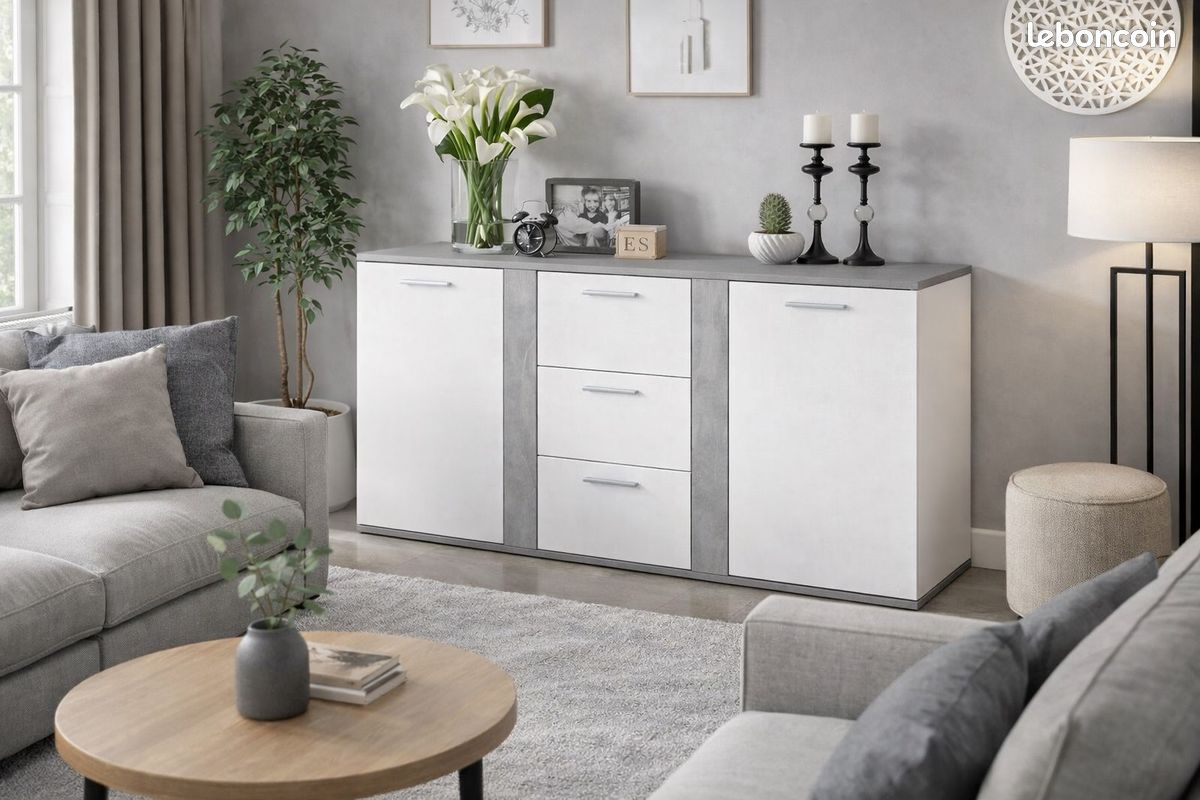 BUFFET bas en bois, 155 cm, haute qualité, 3 coloris, blanc/chêne/anthracite (image 4)