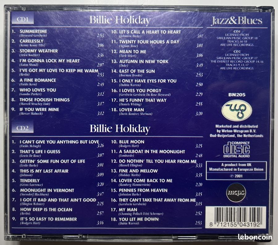 2 coffrets de 2 CD chacun - standards de blues et de jazz Billie Holiday / Louis Armstrong (image 5)