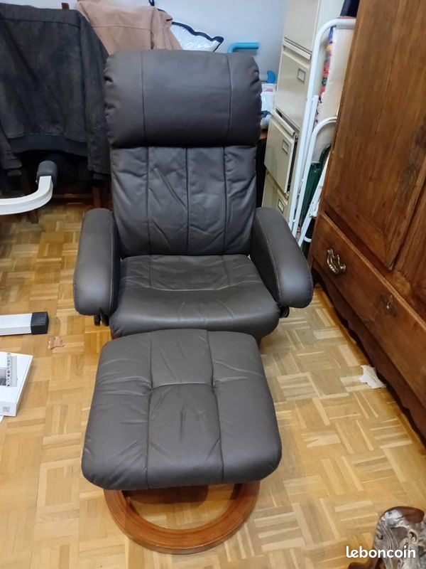 Lot De 2 Fauteuils De Salon + 2 Repose-pieds Assortis - Beige, Pivotants, Relaxation - Occasion